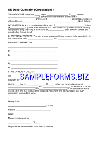 North Dakota Quitclaim Deed Form pdf free